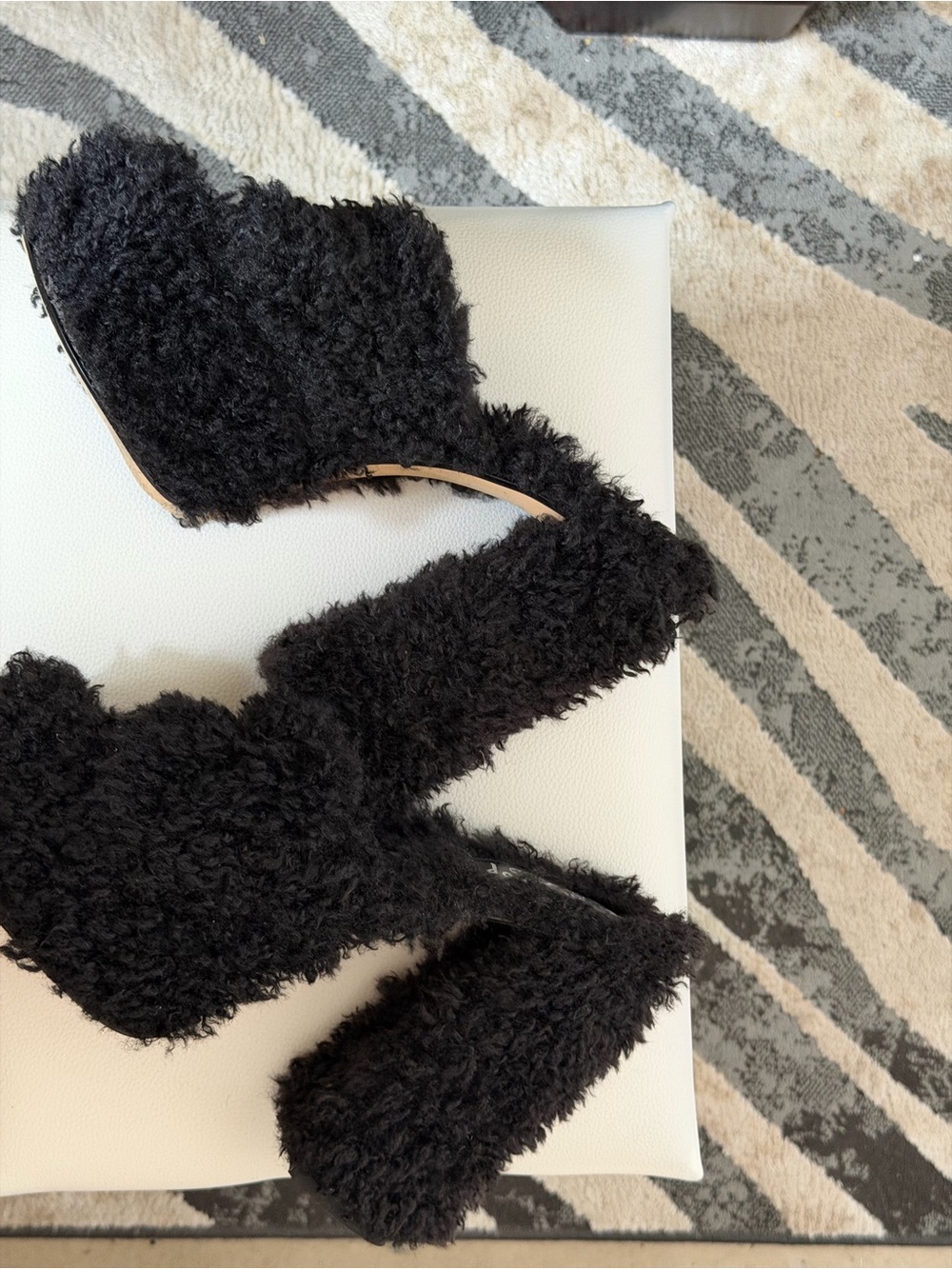 Lemon Drop Black Fuzzy Block-Heel Sandals for Women